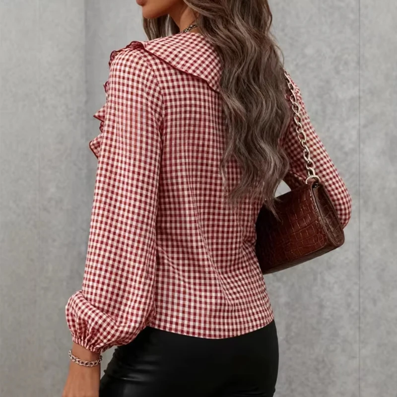 s154e63aa0f5b484083b1fa64724ced86a.webp Plaid V-Neck Blouse