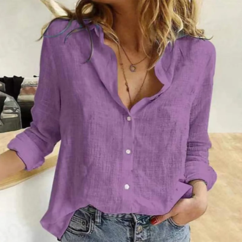 s248640f80e784717a28cc5759d6fa25aj.webp Women's Casual White Linen Button-Up Shirt