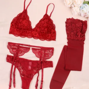 Crimson Romance Lace Set