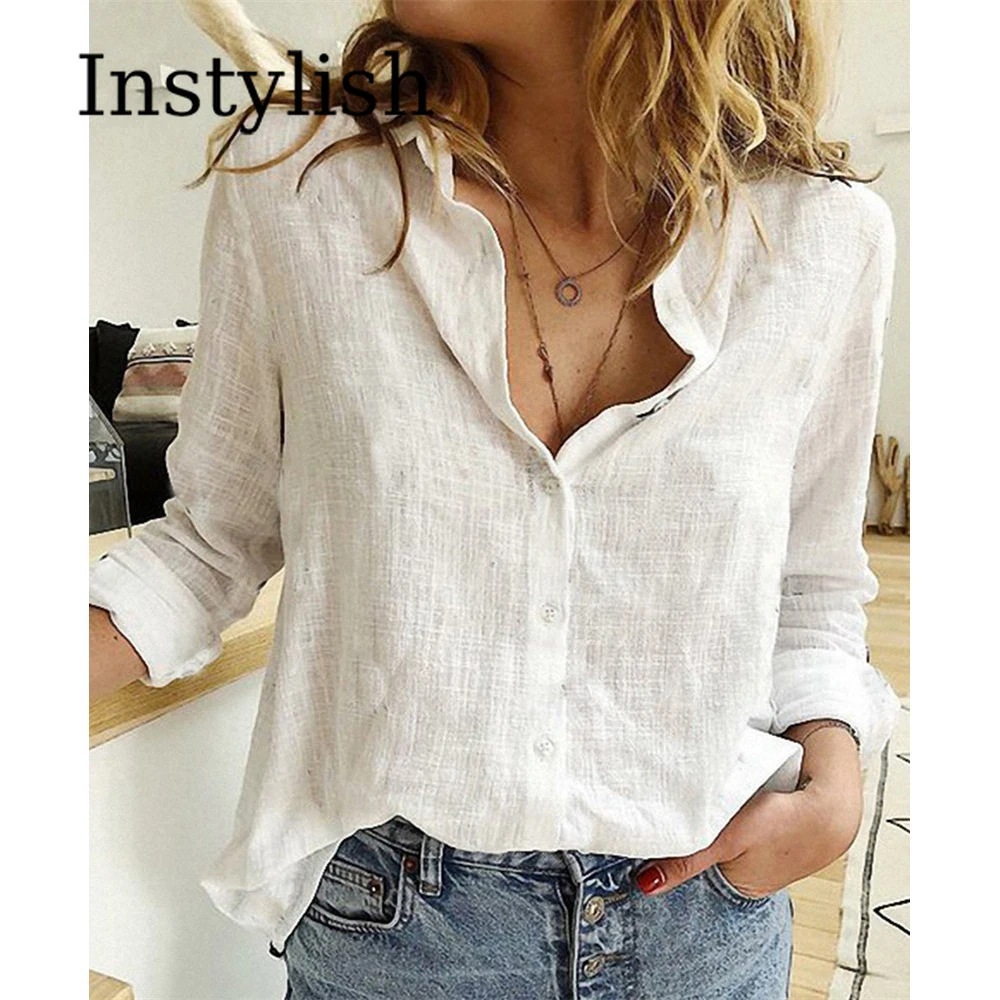 s562f165de2f542b28df5f608141a948dq.webp Women's Casual White Linen Button-Up Shirt