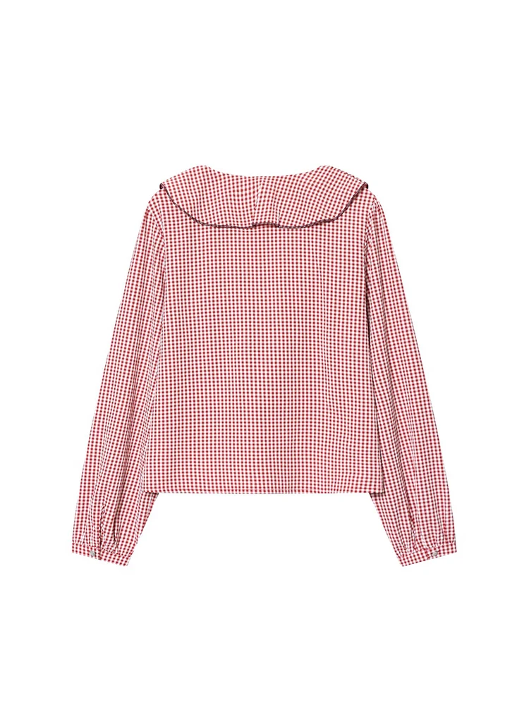 s78526ea95c6c4ffab285195f745d4555i.webp Plaid V-Neck Blouse