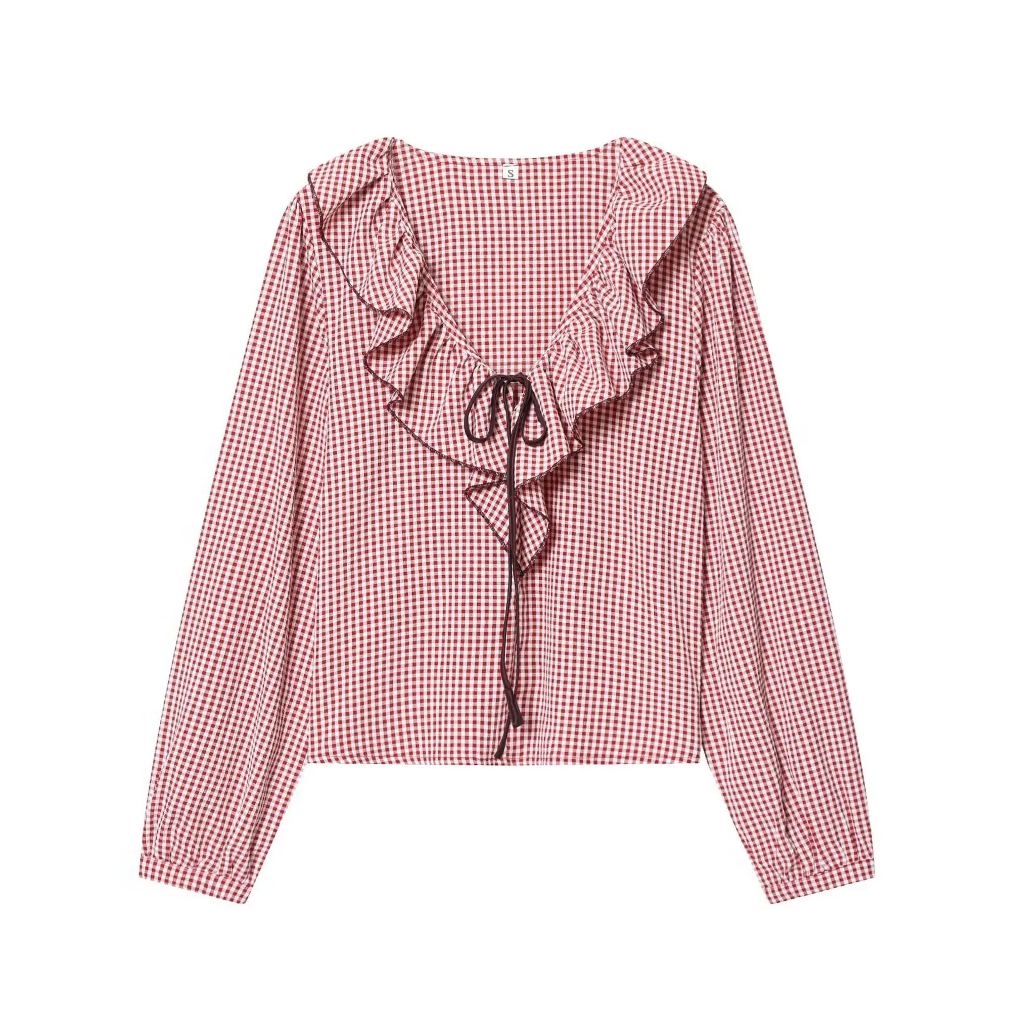 s8e4b54c31df64e47a1b6d355d93bc5f8i.webp Plaid V-Neck Blouse