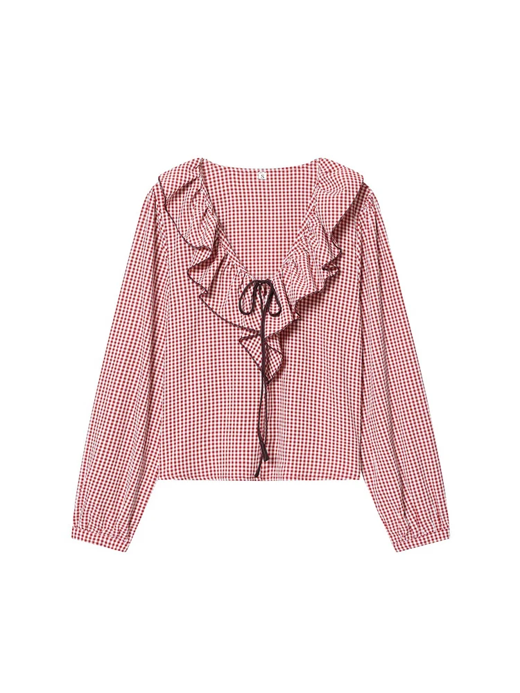 sd129ba75aae9462ba5c0004e90937e2ag.webp Plaid V-Neck Blouse