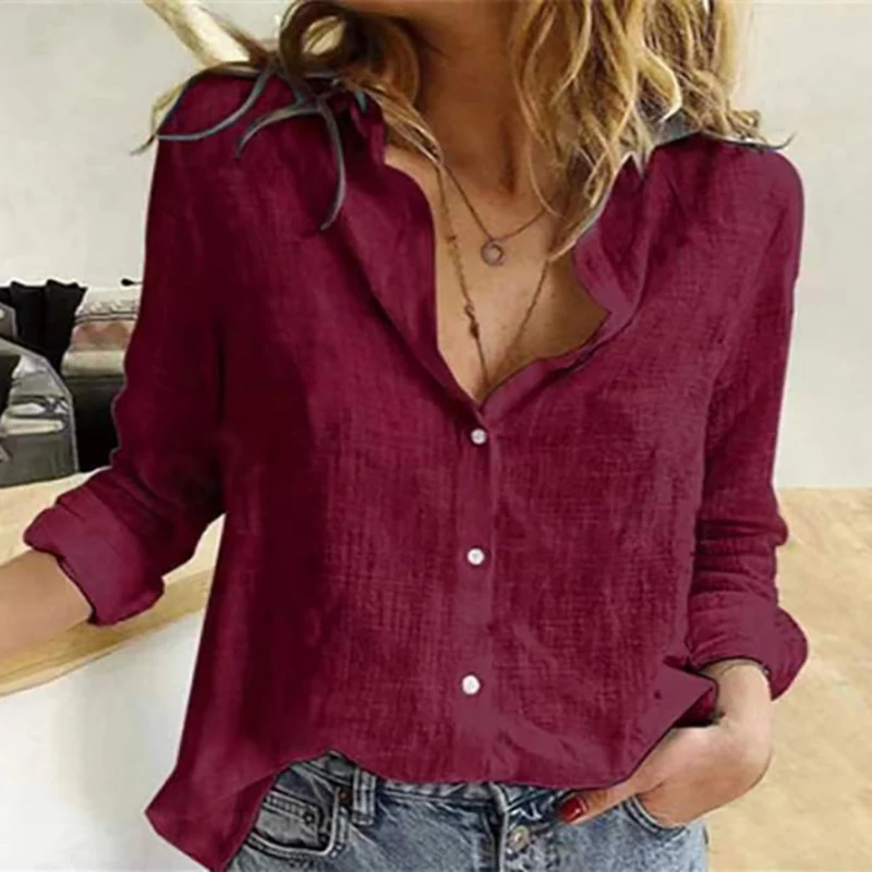 se7f3820f56a64dddaae2481e31068a7bd.webp Women's Casual White Linen Button-Up Shirt